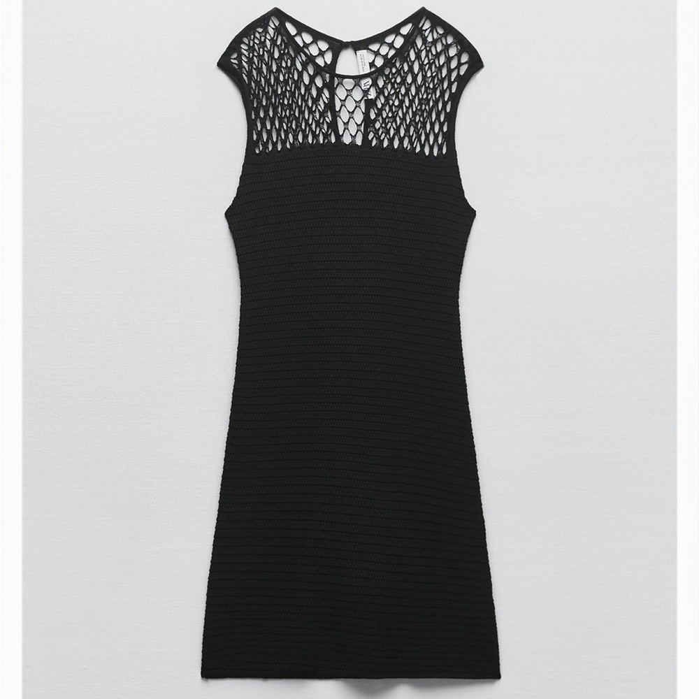 Zara Black Pointelle Knit Mini Dress